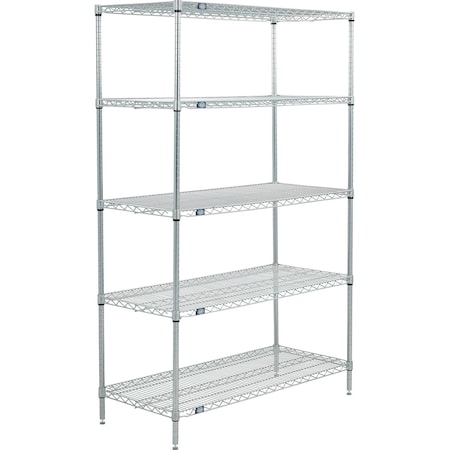 Nexel 5 Shelf, Poly-Z-Brite Wire Shelving Unit, Starter, 42inW x 14inD x 86inH B3152378